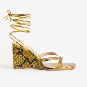H&M Wedge Heeled Snakeskin Ankle Wraparound Sandals Yellow Size 6